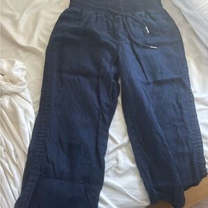 Quince Navy Wide-Leg Linen Pants